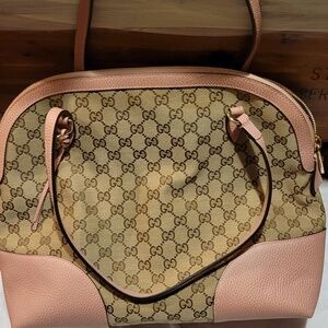 GUCCI Bree GG canvas with pink leather - medium tote - AUTHENTIC